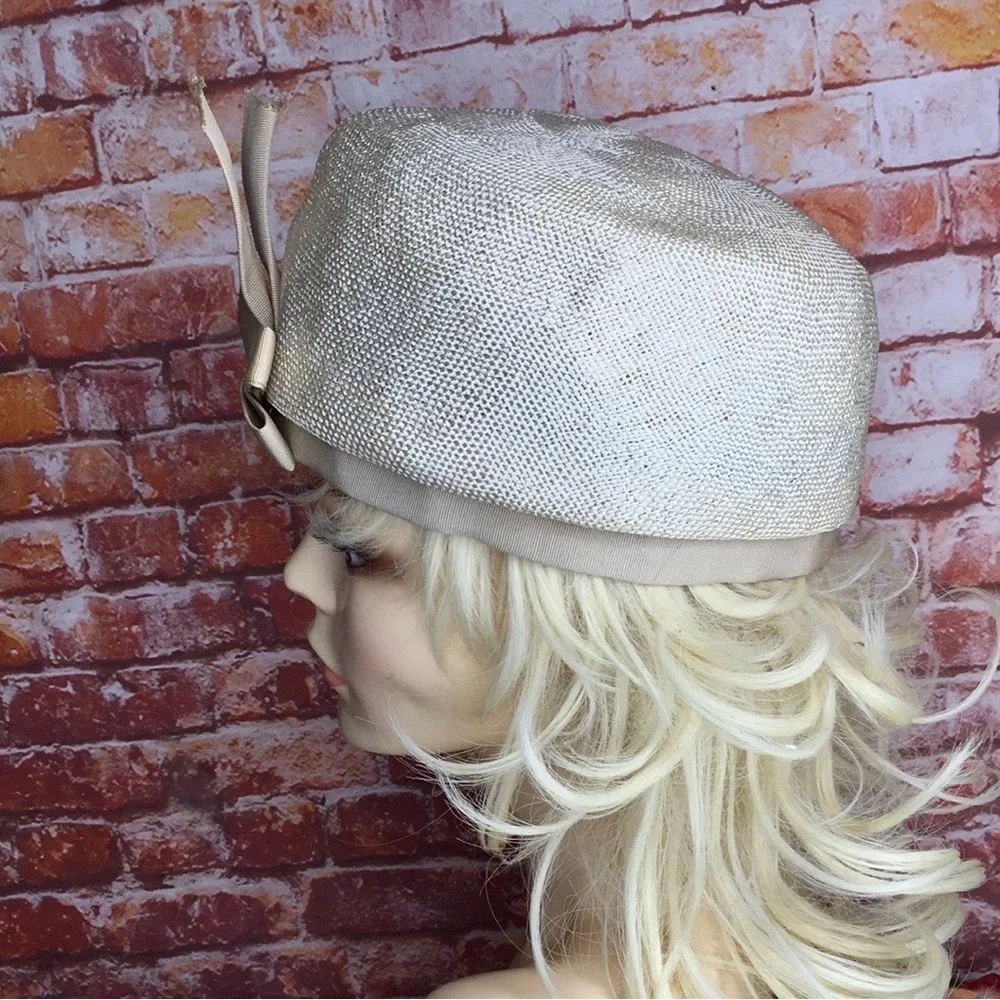 Vintage MC Monsieur Peter Oatmeal and Blush Pink Woven  Statement Hat